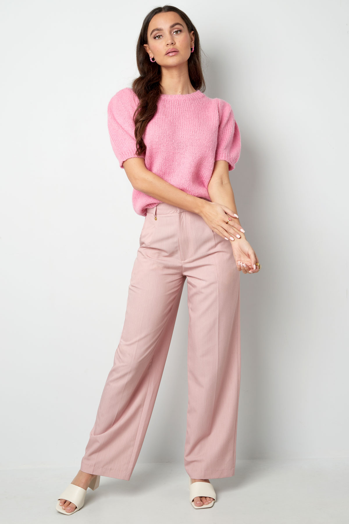 Basic shirt with puff sleeves - baby pink h5 Picture3